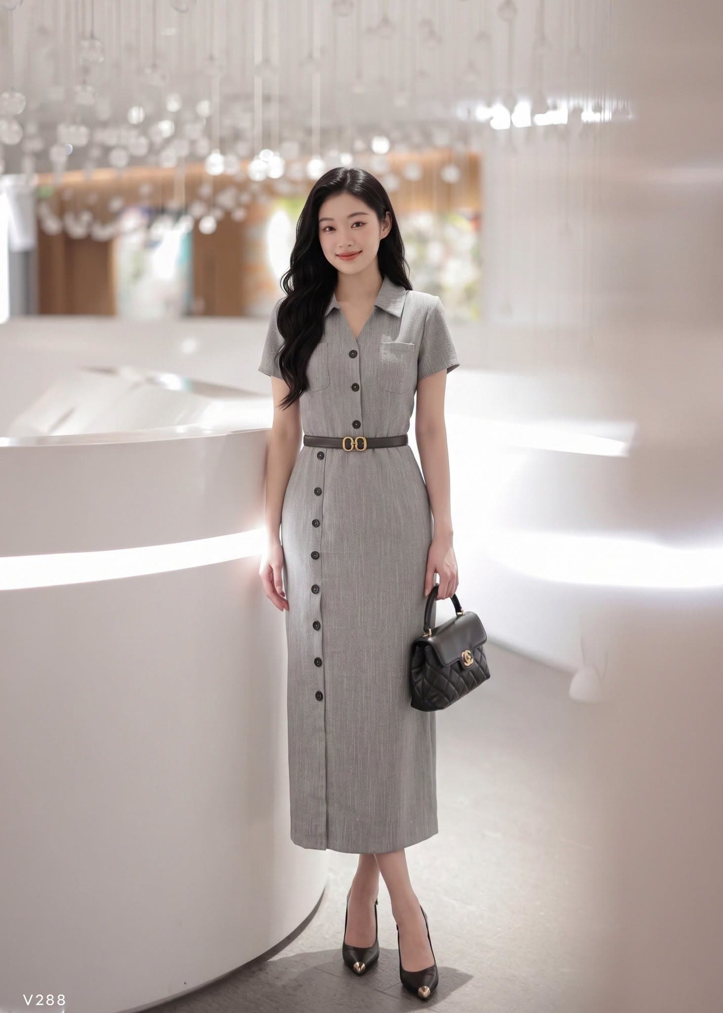 Váy sơ mi cổ đức cúc dài