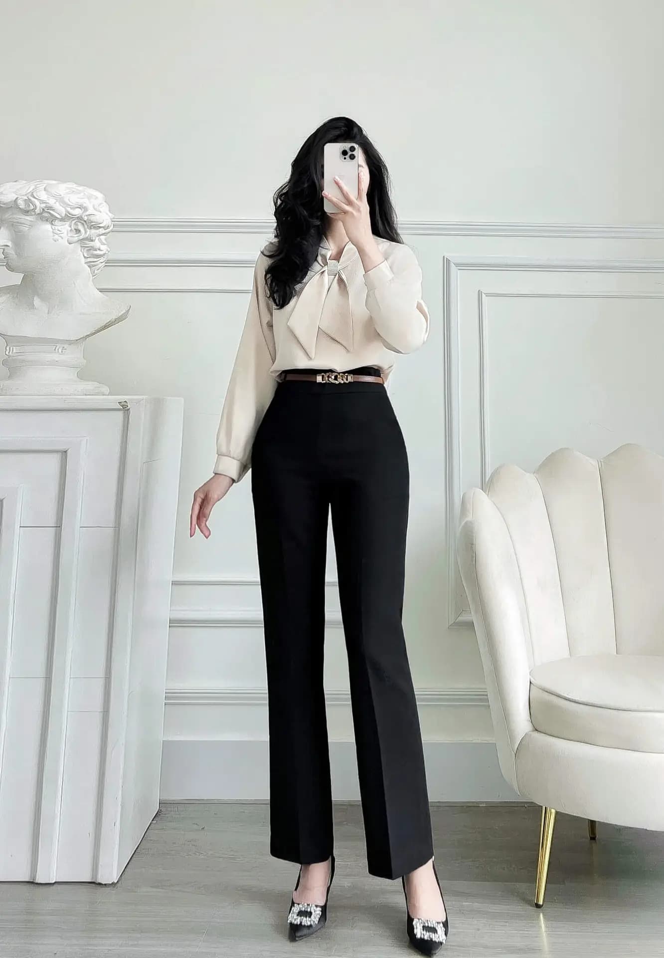 Quần ống đứng cạp cao dáng suông