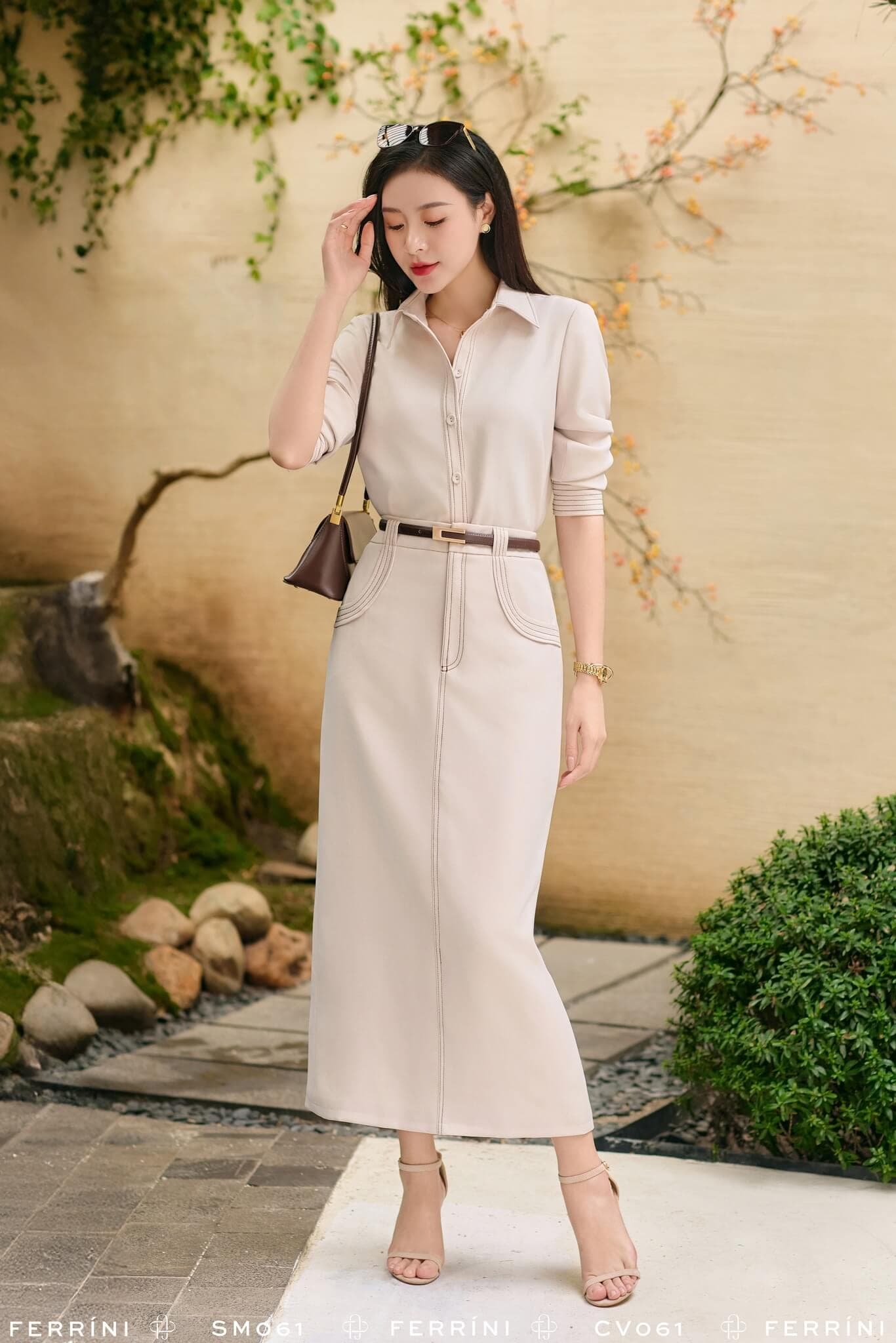 Chân váy ôm midi túi đường may nổi