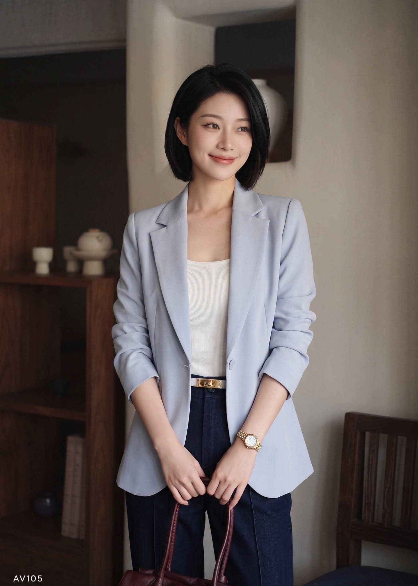 Áo vest nữ blazer thanh lịch dáng suông