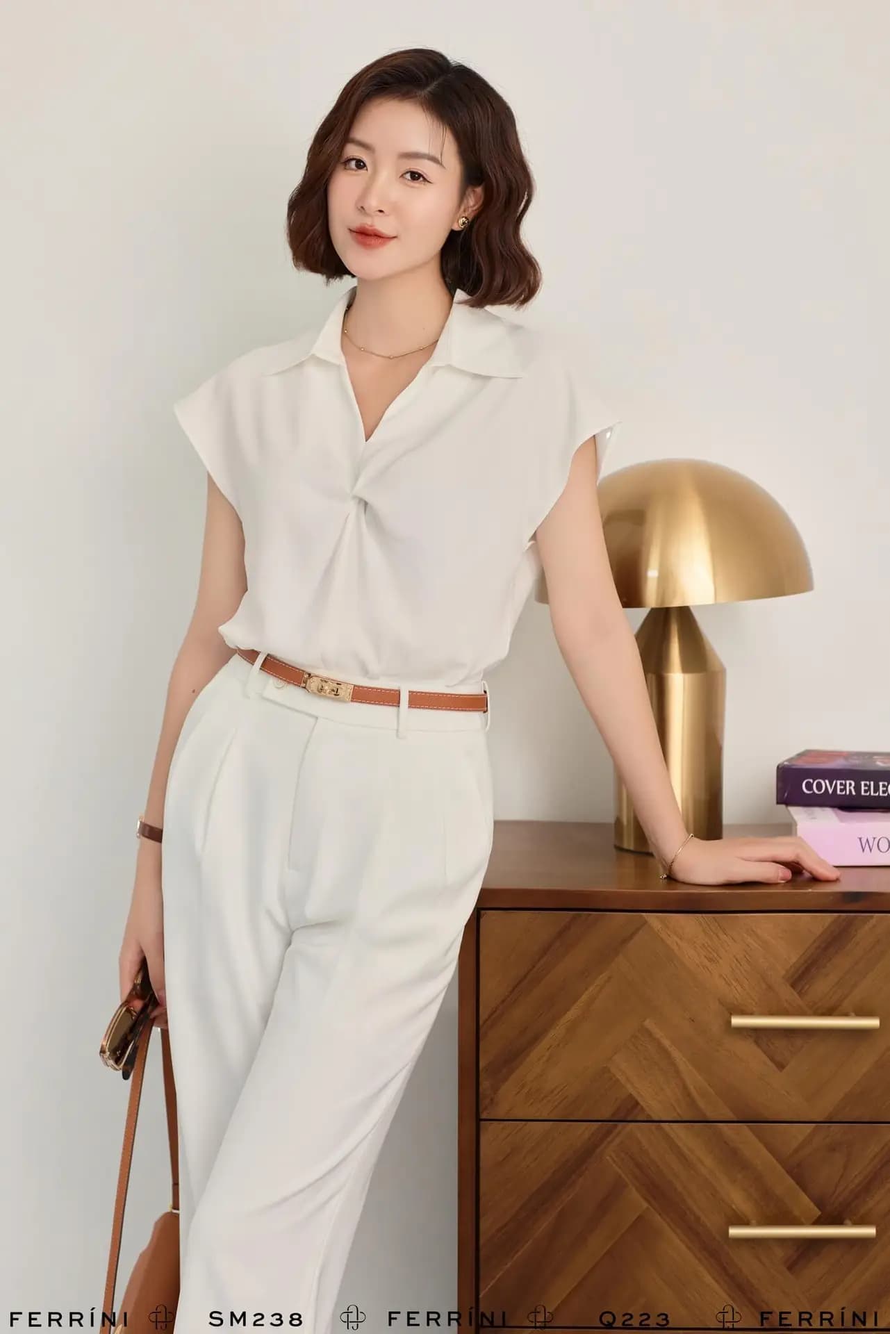 Áo sơ mi lụa không tay cổ bẻ dáng suôn